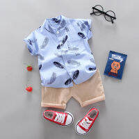 Large version feather short sleeve suit two-piece childrens wear boys and girls clothing summer style wholesale price made in