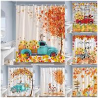 Farm Pumpkin Sunflower Shower Curtains Maple Leaves Cat Truck Autumn Scenery Waterproof Fabric Bathroom Curtain Decor With Hooks