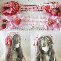 【hot】∈¤❃  Soft Bow Strawberry Hair Band Ornaments lolita Headdress Hairpin