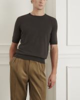 WARDROBE MINISTRY - เสื้อไหมพรมแขนสั้น Signature Knitted Cotton Tee in Dark Olive