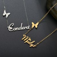 Personalized Custom Name Butterfly Pendant Stainless Steel Necklace for Woman Fashion Gold Jewelry Neck Chain Gift Collar Nombre