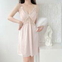 French Summer Strap Dress High-End Satin Temptation Lace Princess Backless Nightgown Womens Home Clothes