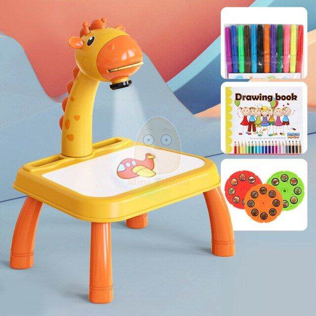 เด็ก LED Projector Drawing Table Musical Art ภาพวาดปากกา Board การ์ตูน