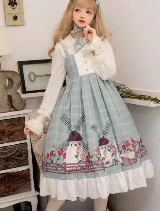 Sweet Kawaii Lolita Dress, Women Vintage Victorian Gothic Cartoon Dress