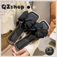 QZshop พร้อมส่ง  รองเท้าแฟชั่น รองเท้าแบบสวม ทรงเรียบหรู แต่งโบว์น่ารัก พื้นกันลื่น งานดีทรงสวยต้องตัดเลย ไม่ควรพลาด