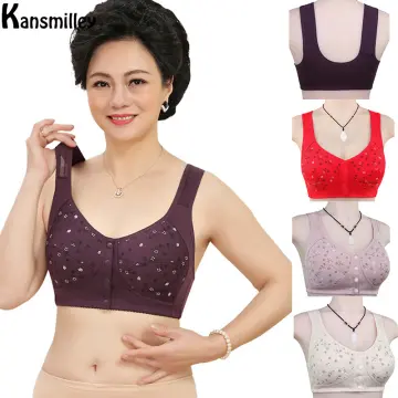 Middle-Aged Elder Woman Wirefree Bra Front Button Closeure Soft