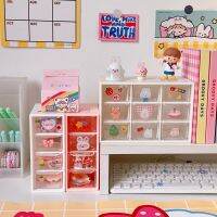 【jw】﹍☼  Ins Kawaii Transparent 4 Drawer Storage Office Desktop Plastic Organizer Shelf Makeup