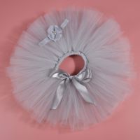 【CC】✜﹍❃  Gray Baby Fluffy Tutu Skirt   Headband Set Newborn Photo Prop Costume Infant Birthday Tulle Tutus Outfit  0-12M