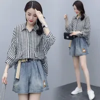 One Piece/Set European Station 2021 Summer New Thin Loose Shirt Slim Denim Shorts Two-Piece Set Female