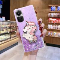 ใหม่เคสมือถือสำหรับ OPPO Reno10 Pro Reno 10 Reno10 Pro + 5G 2023การ์ตูนน่ารักยูนิคอร์นกากเพชรนิ่มโปร่งใสดาวแวววาวพร้อมที่วางน้ำที่ด้านหลัง