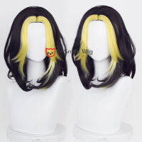 อะนิเมะ Tokyo revengers hanemira สีเหลืองสีดำสั้นคอสเพลย์วิกผมทนความร้อนฮาโลวีนผู้หญิง Man wigs ฟรี wigs Cape