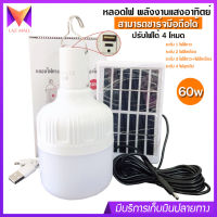 หลอดไฟ LED พลังงานแสงอาทิตย์ รุ่น VJP-112 ปรับได้ 4 โหมด ไฟสีขาว ไฟสีเหลือง ไฟฉุกเฉิน กันน้ำได้ 60w ชาร์จแบตมือถือได้