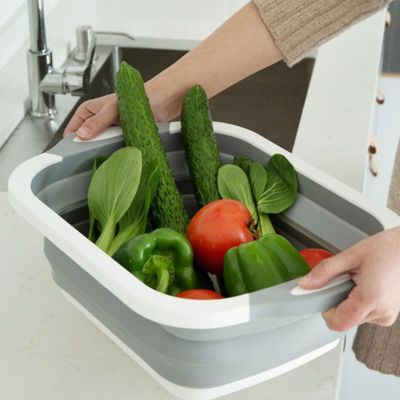 [คุณภาพดี] กะละมังล้างผัก เขียงซิลิโคน เขียงพับได้ พับเก็บได้ ที่ล้างผักผลไม้ เขียงพับอเนกประสงค์ 3IN1[รหัสสินค้า]9501