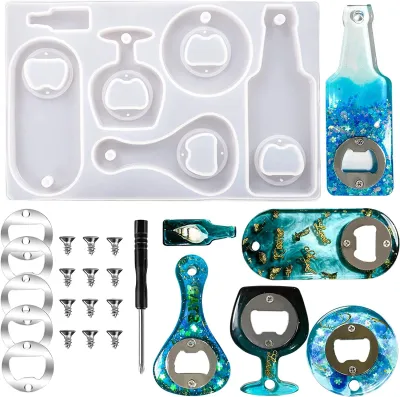 【CC】♨❧✚  Bottle Opener Resin Molds Kit Beer Silicone Epoxy Jewelry Casting Wine Corkscrew Crafts