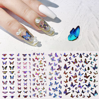 【BeautyMalls】Blue Butterfly 3D Nail Stickers Flowers Leaves Self Adhesive Transfer Sliders Wraps Manicures Foils DIY Nails