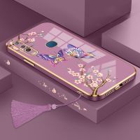 Casing vivo y11 y12 y15 y17 y19 Phone Case Plating Straight Edge Silicone Phone Case Beautiful Butterfly design with Tassel Lanyard