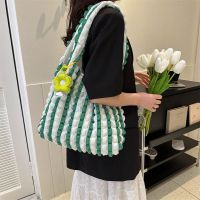 Portable Korean ins girl heart fold bubble shoulder bag underarm bag portable small fresh bag womens canvas shopping bag