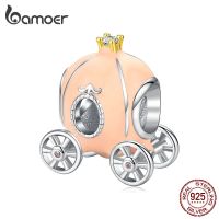 BAMOER ลูกปัดรถฟักทองสีส้มเหมาะสำหรับกำไลเสน่ห์ DIY S925