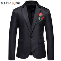 ZZOOI Men Blazer Casual Rose Embroidery Business Wedding Blazer Masculino Vintage 2021 Mens Chaqueta Fiesta Hombre Black Suit Jackets