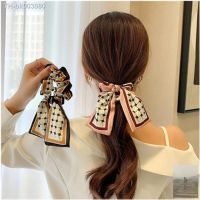 ☇❖❣ Bow Hair Band Elastic Plaids Print Silk Satin Hair Scrunchies Ponytail-Holder Hair Accessories Hair Ribbons Bow Hair Ties