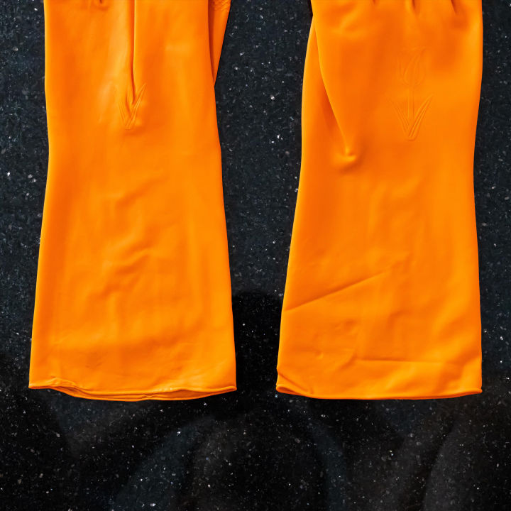 ถุงมือยางงานทั่วไป-เกาหลี-ขนาด-12-นิ้ว-สีส้ม-ถุงมือ-เนื้อยางเหนียว-นุ่ม-หนา-ใช้งานดีมาก