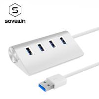 Sovawin Usb ฮับ3.0/วัสดุอลูมิเนียม/พร้อมพอร์ต Usb 4พอร์ต/อะแดปเตอร์พร้อมคุณภาพสูงสายยูเอสบี25ซม. และความเร็วสูง