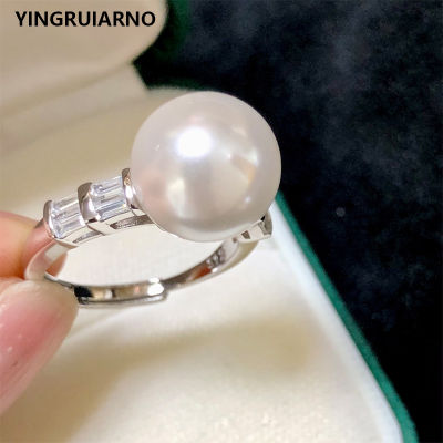 YINGRUIARNO Pearl ring Freshwater Natural Pearl Ring whate pearl Adjustable size pearl ring