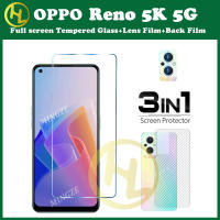 (3in1) สำหรับ OPPO Reno5K 5G กระจกเทมเปอร์ฟิล์มป้องกัน + เลนส์กล้องถ่ายรูปฟิล์มป้องกัน + คาร์บอนไฟเบอร์ฟิล์มด้านหลัง Reno 10 9 8 8T 8Z 8Pro 7 6 7Z 7SE 6Z 4Z 5K 5K 4 3 2F/2Z 4G 5G อุปกรณ์ป้องกันหน้าจอ