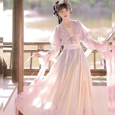 ชุด Hanfu สีม่วงวินเทจของผู้หญิง,ชุด2023เจ้าหญิงฮาโลวีนเทศกาลฮาโลวีนแบบจีนโบราณชุด Hanfu