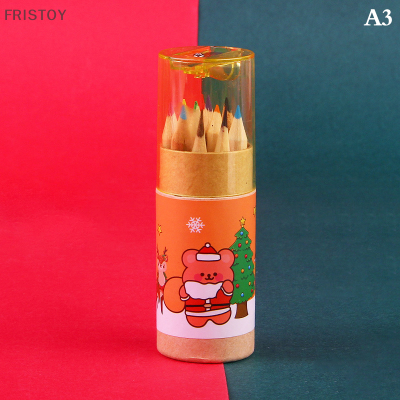 FRISTOY ชุดดินสอ12สีรูปสัตว์คริสต์มาสที่สร้างสรรค์12กล่อง ล็อตชุดดินสอ12สีวาดภาพการ์ตูนภาพวาดศิลปะดินสอสีของขวัญเครื่องเขียน