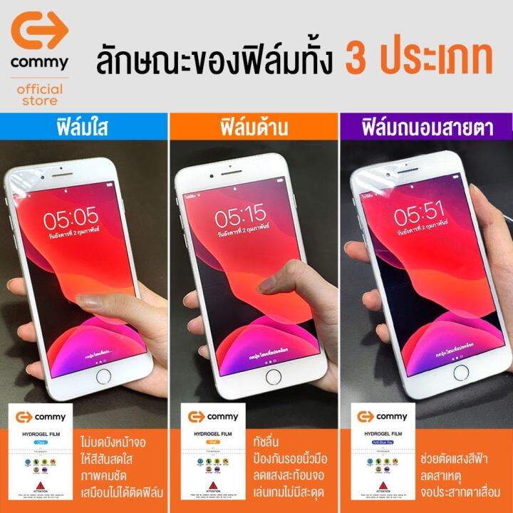 ฟิล์มไฮโดรเจล-commy-สั่งตัดตามรุ่น-พร้อมอุปกรณ์ติดฟิล์ม-1-ชุด