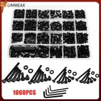 UMMEAX 1060PCS M2 M3 M4 M5 การจัดเรียงสกรูเมตริก สีดำสีดำ เหล็กคาร์บอนสตีล ชุดน็อตและสลักเกลียว ชุดแยกสกรู Bolts NUTS and WASHER Assortment KIT มืออาชีพด้านการ