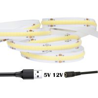 【CW】 5V 12V FCOB USB Strip 320 LEDs Density FOB COB Led Lights RA90 Warm Linear Dimmable