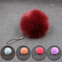 Fluffy Fur Pompom Phone Chain Keychain Soft Faux Rabbit Fur Ball Car Pendant 8Cm Pompom Hanging Rope For Women Bag Charm Jewelry Key Chains