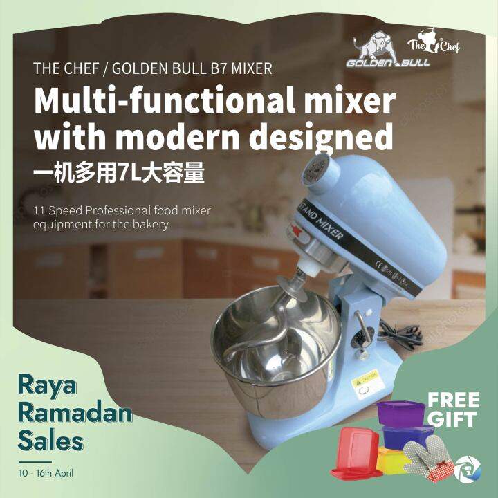 THE CHEF / GOLDEN BULL B7 BLUE / WHITE COLOUR 7 LITER TABLE TOP FOOD MIXER 1.2KG DOUGH 11