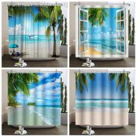 【CW】◘❈♗  Shower Curtain Beach Scenery Seaside Printing Polyester 180x180