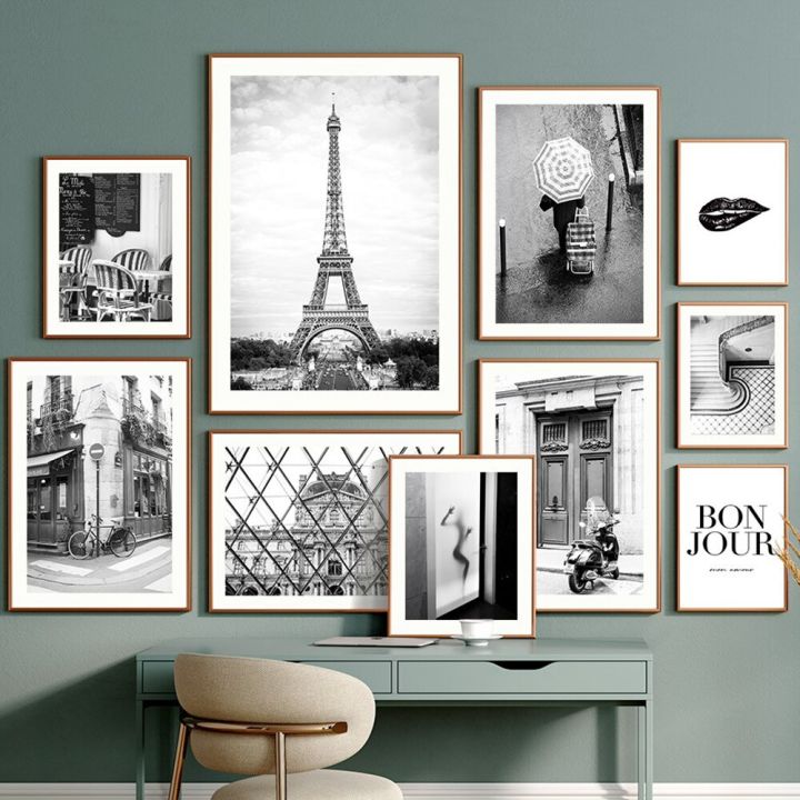 ปารีสทาวเวอร์เมืองภูมิทัศน์สีดำสีขาว-r-etro-ผนังศิลปะผ้าใบจิตรกรรมสมัยใหม่โปสเตอร์พิมพ์รูปภาพสำหรับห้องนั่งเล่นตกแต่งบ้านใหม่