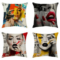 Modern Girls Pillowcase Fashion Woman Painting Cushion Cover Art Graffiti Decorative Pillows Home Decor Throw Pillow 45*45cm