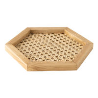 Home Nordic Rattan Woven Tray Wooden Handmade Ins Wind Rectangular Geometric Ornament Key Storage Tray