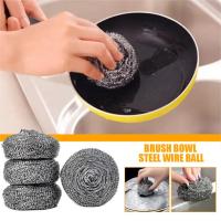 Washing Brush Stainless Steel Wire Ball Cleaning Spongs Household Cleaning Accessories Kitchen Dishwashing Dish O6E9