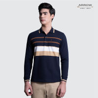 ARROW POLO เสื้อยืดโปโลแขนยาว  ทรง COMFORT FIT Cotton 100% สีกรม MPCC504-NV