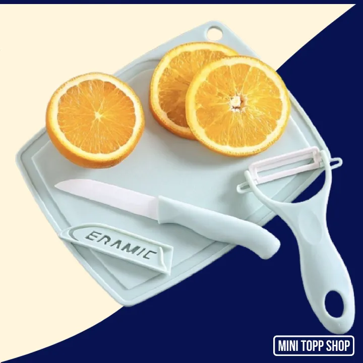 3 in 1 Ceramic Pastel Color Fruit Knife Peeler Chopping Board Set