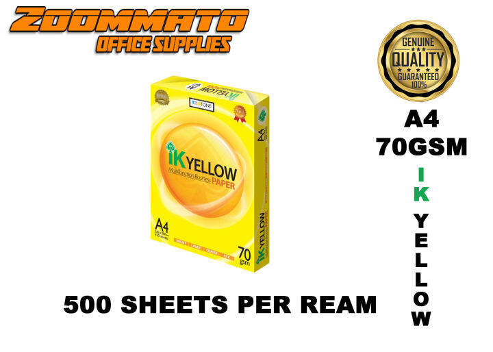 Ik Yellow A4 Paper 70 Gsm 500 Sheets X 1 Ream 