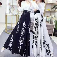 Women Pants Long Contrast Color Baggy Flower Print High Waist Summer Pants Skirt Daily Clothes