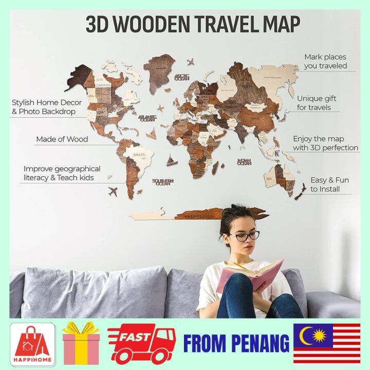 Wooden World Map Travel Wall Decoration Interior Design Map Puzzle ...