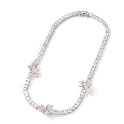 Uwin 4mm Micro Mini Butterflies CZ Tennis Chain Necklaces for Men and Women Luxury Bling Bling Fashion Jewelry for Drop Shipping