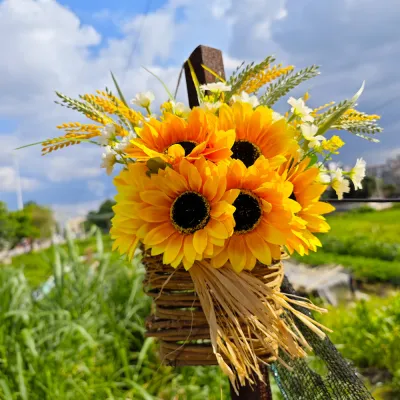 Sunflower Wreath For Front Door Harvest Festival Flower Basket Thanksgiving Wreath Decoration Fall Harvest Festival Wreath Front Door Sunflower Wreath