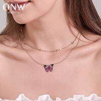 [COD] Cross-border best-selling retro double-layer bead butterfly necklace dreamy clavicle chain ins fashion female