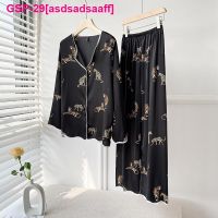 Asdsadsaaff Lisacmvpnel Leopardo Impressão Feminino Pijama Conjunto De Sedla Gelo แมนกาลองกา Terno Pijamas