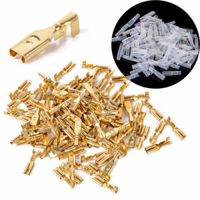 100pcs 2.8mm/4.8mm/6.3mm Gold Brass Car Speaker Female Spade Terminal Wire Connector with Cover Assortment Kit